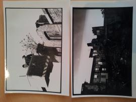 2 A5 photographs of a building being demolished