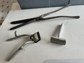 Vintage grooming kit with razor, trimmer and curling tongs