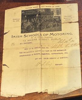 Irish Schools of Motoring Certificate, 1920